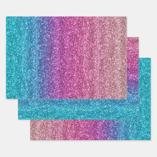 Sparkly Pink en Blue Gradient Glitter Inpakpapier Vel