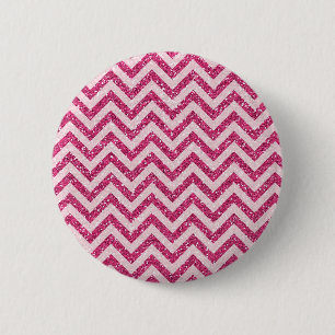 Sparkly Pink Glitter Chevron Stripe Ronde Button 5,7 Cm