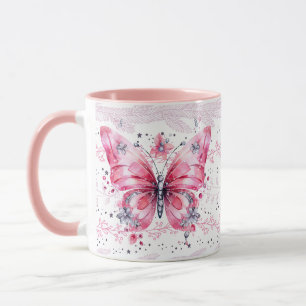 Sparkly Pink Glitter Fairy Butterfly Mok