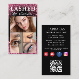 Sparkly Pink Glitter Typography Lashes qr Visitekaartje