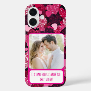 Sparkly Pink Hearts Deel mijn frietjes iPhone 16 Hoesje