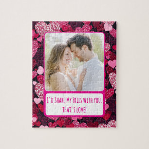 Sparkly Pink Hearts Deel mijn frietjes Legpuzzel