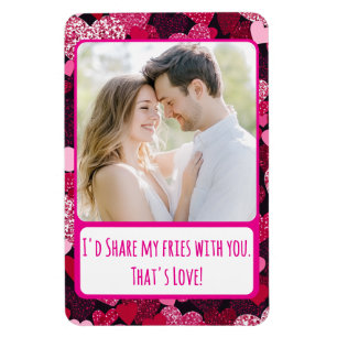 Sparkly Pink Hearts Share My Fries Flexible Magneet