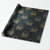 Sparkly Pirate Jolly Roger op Donkere achtergrond Cadeaupapier (Uitgerold)