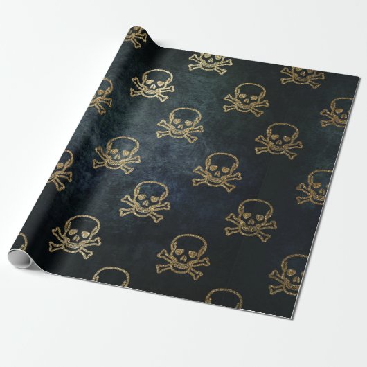 Sparkly Pirate Jolly Roger op Donkere achtergrond Cadeaupapier (Uitgerold)