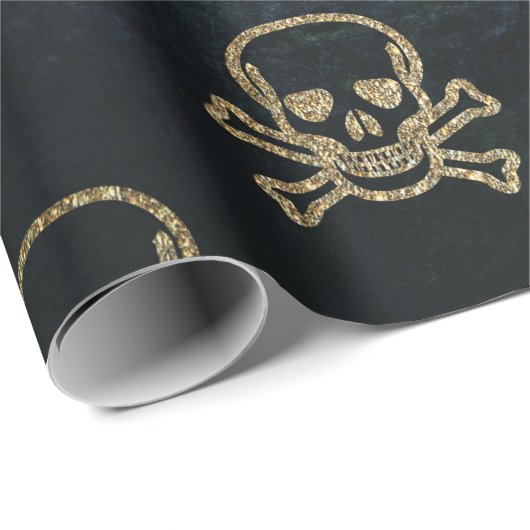 Sparkly Pirate Jolly Roger op Donkere achtergrond Cadeaupapier (Rol Hoek)