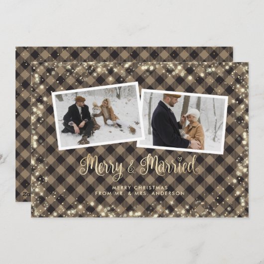 Sparkly Pset Gold Pas getrouwd met kerstmis Feestdagenkaart (Voorkant / Achterkant)