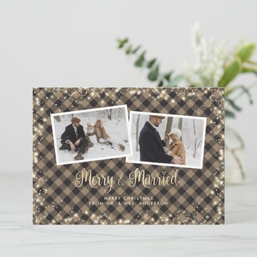 Sparkly Pset Gold Pas getrouwd met kerstmis Feestdagenkaart (Staand voorkant)