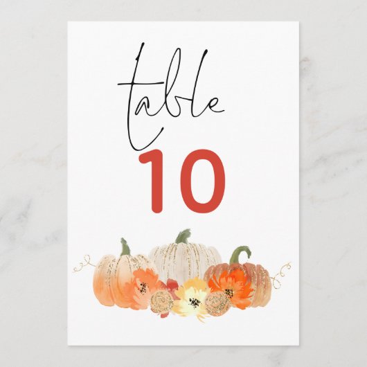 Sparkly Pumpkins Florals Weddenschap Table Number (Achterkant)