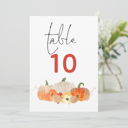 Sparkly Pumpkins Florals Weddenschap Table Number (Staand voorkant)