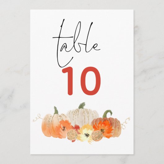 Sparkly Pumpkins Florals Weddenschap Table Number (Voorkant)