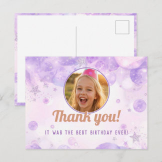 Sparkly Purple Photo Girls Birthday Party Briefkaart