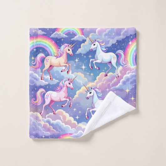 Sparkly rainbow and unicorns on clouds (Gant de toilette)