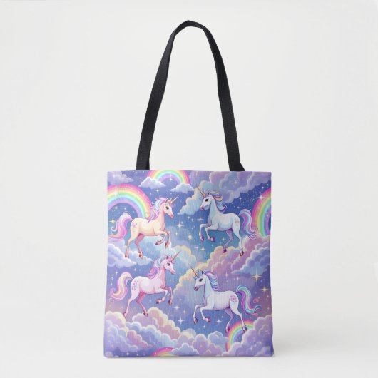 Sparkly rainbow and unicorns on clouds draagtas (Voorkant)