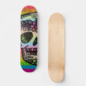 Sparkly Rainbow Glitter Sugar Skull Tattoo Design Skateboard (Voorkant)