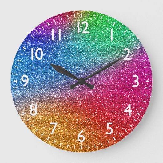 Sparkly Rainbow Gradient Glitter Grote Klok (Voorkant)