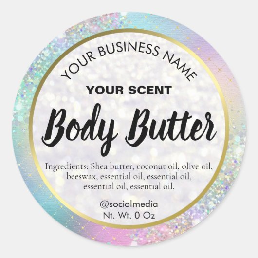 Sparkly Rainbow Pastel Gekleurde Body Butter Label (Voorkant)