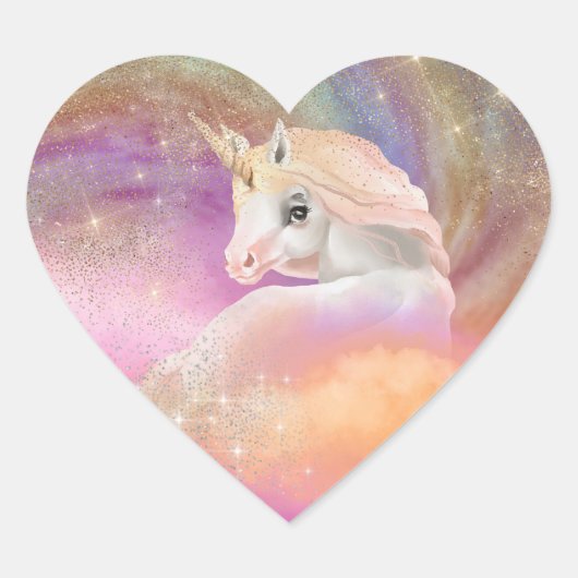 Sparkly Rainbow Universe Unicorn Hart Sticker (Voorkant)