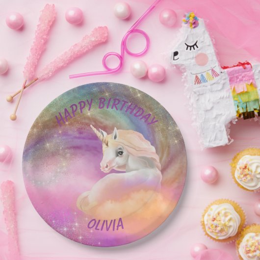 Sparkly Rainbow Universe Unicorn Papieren Bordje (Feest)