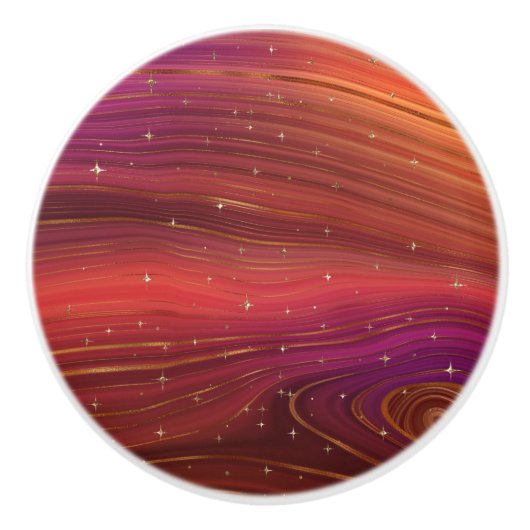 Sparkly Red en Oranje Molten Earth Strata Keramische Knop (Voorkant)