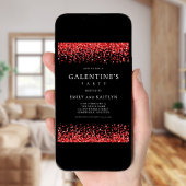 Sparkly Red Glitter Borders Black Galentines Party Kaart