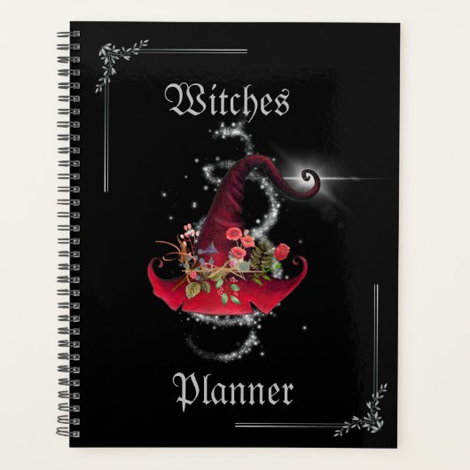  Sparkly Red Witch Pet Black Journal Planner (Voorkant)