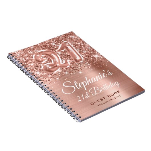 Sparkly Roos Gold Ballon 21e Birthday Guestbook Notitieboek (Rechterzijde)