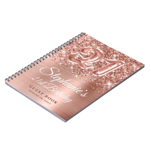 Sparkly Roos Gold Ballon 21e Birthday Guestbook Notitieboek (Linkerzijde)