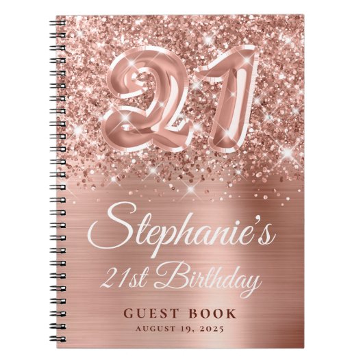 Sparkly Roos Gold Ballon 21e Birthday Guestbook Notitieboek (Voorkant)