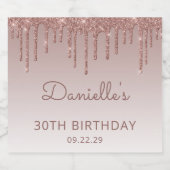 Sparkly Roos Gold Glitter Drip 30ste Verjaardagsfe Sparkling Wijnetiket (Enkel label)