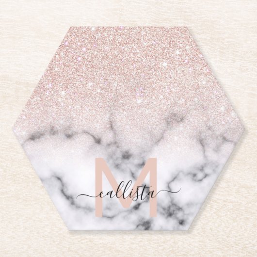 Sparkly Roos Gold Glitter Marble Ombre Kartonnen Onderzetters (Voorkant)