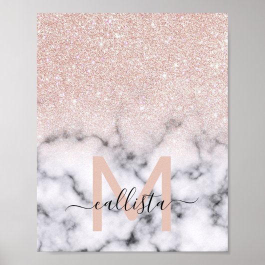 Sparkly Roos Gold Glitter Marble Ombre Poster (Voorkant)