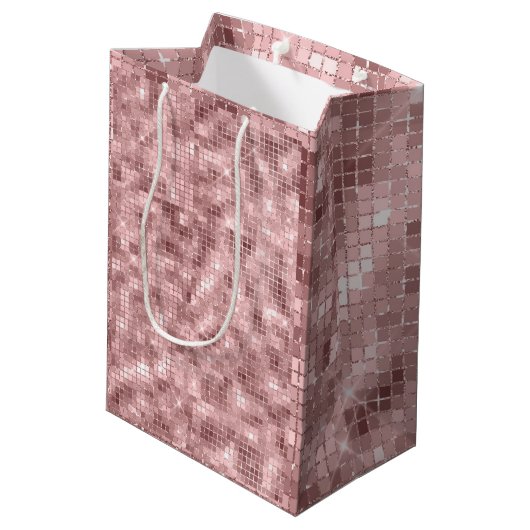 Sparkly Roos Gold Pink Luxury Sparkle Girly Medium Cadeauzakje (Achterkant Gekanteld)