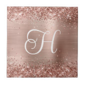 Sparkly Roos Gouden Glitter en Folie Monogram Tegeltje (Voorkant)