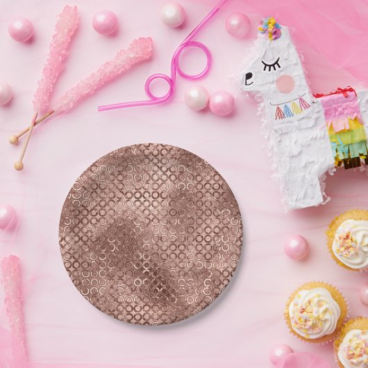 Sparkly Rose Gold Circles Pink Luxury Sparkle Papieren Bordje (Feest)