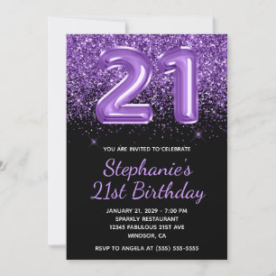 Sparkly Royal Paarse Glitter Zwart Nummer 21 Kaart