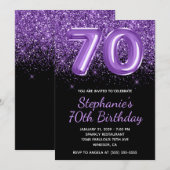 Sparkly Royal Paarse Glitter Zwart Nummer 70 Kaart (Voorkant / Achterkant)