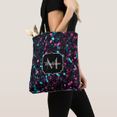 Sparkly roze blauwe mozaïekglitter spark Monogram Draagtas (Dichtbij)
