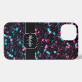 Sparkly roze blauwe mozaïekglitter spark Monogram iPhone Hoesje (Achterkant horizontaal)