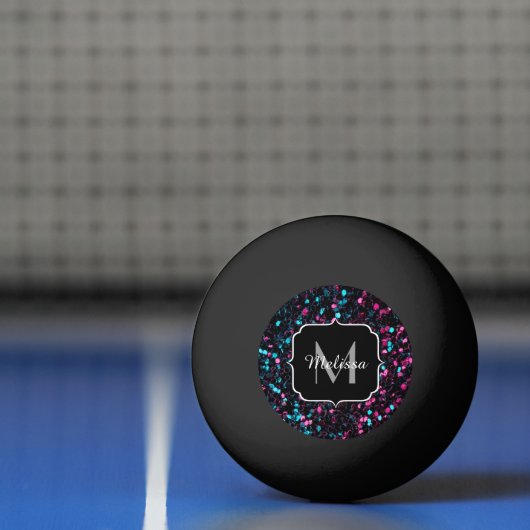 Sparkly roze blauwe mozaïekglitter spark Monogram Pingpongballen (Net)