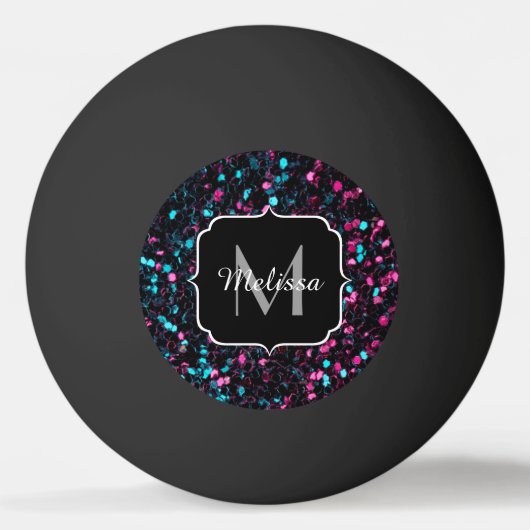 Sparkly roze blauwe mozaïekglitter spark Monogram Pingpongballen (Voorkant)
