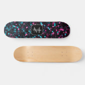 Sparkly roze blauwe mozaïekglitter spark Monogram Skateboard (Horizontaal)