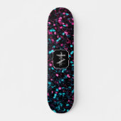 Sparkly roze blauwe mozaïekglitter spark Monogram Skateboard (Voorkant)