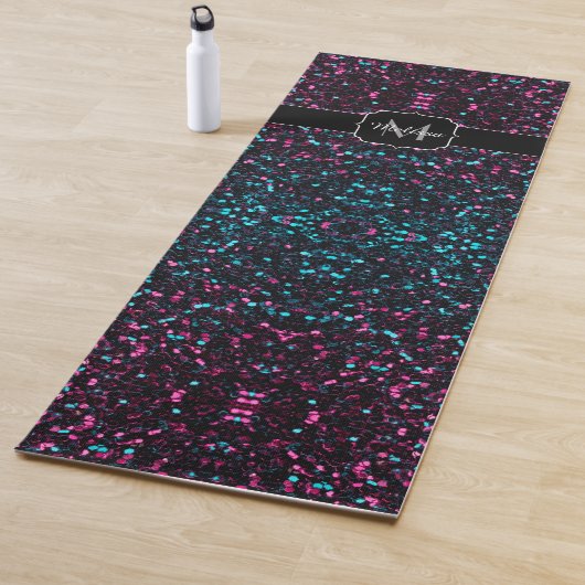 Sparkly roze blauwe mozaïekglitter spark Monogram Yogamat (In situ)