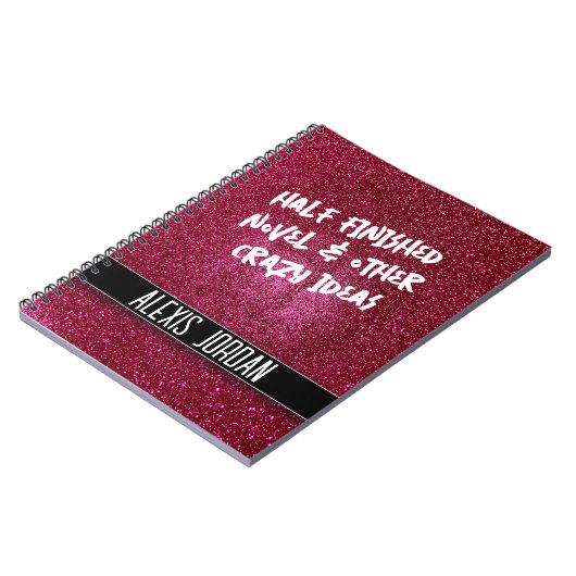 Sparkly Ruby Red Glitter Zwart-wit Graffiti Notitieboek (Linkerzijde)