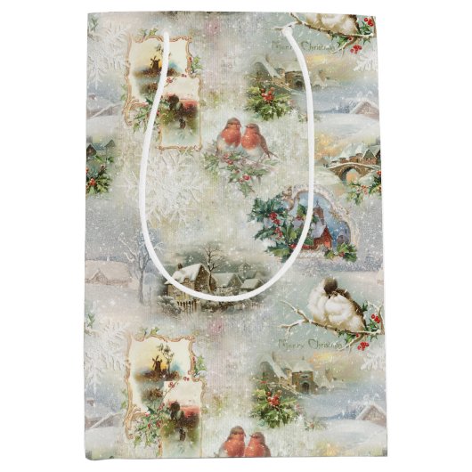 Sparkly Rustic Kerstwinter Scenes Collage Medium Cadeauzakje (Voorkant)