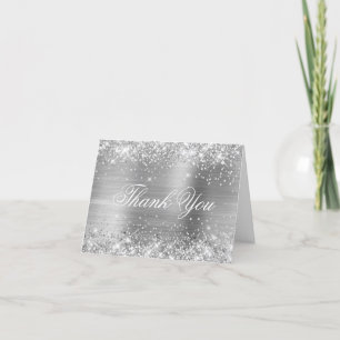 Sparkly Silver Faux Glitter en Shiny Folie Bedankkaart