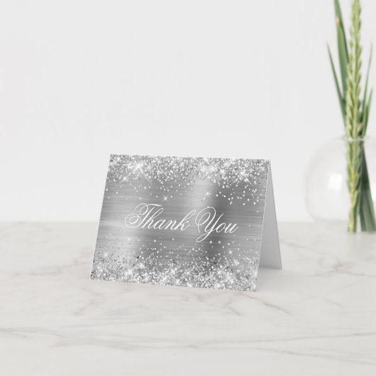 Sparkly Silver Faux Glitter en Shiny Folie Bedankkaart (Voorkant)