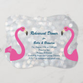 Sparkly Silver Flamingo Rehearsal Dinner nodigt ui Kaart (Voorkant / Achterkant)