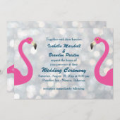 Sparkly Silver Flamingo Wedding Invitation Kaart (Voorkant / Achterkant)
